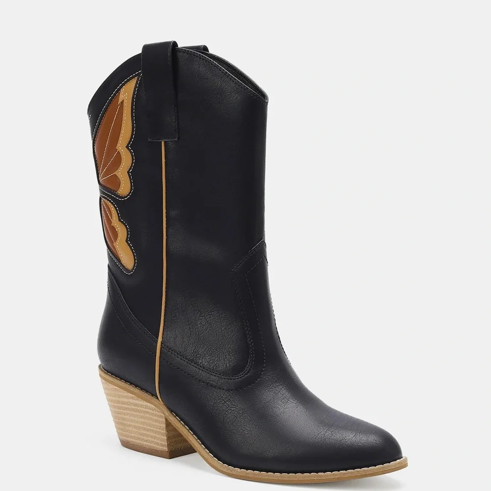 Beast Fashion Butterfly Cut Detail Point Toe Boots - Picture 3 of 8